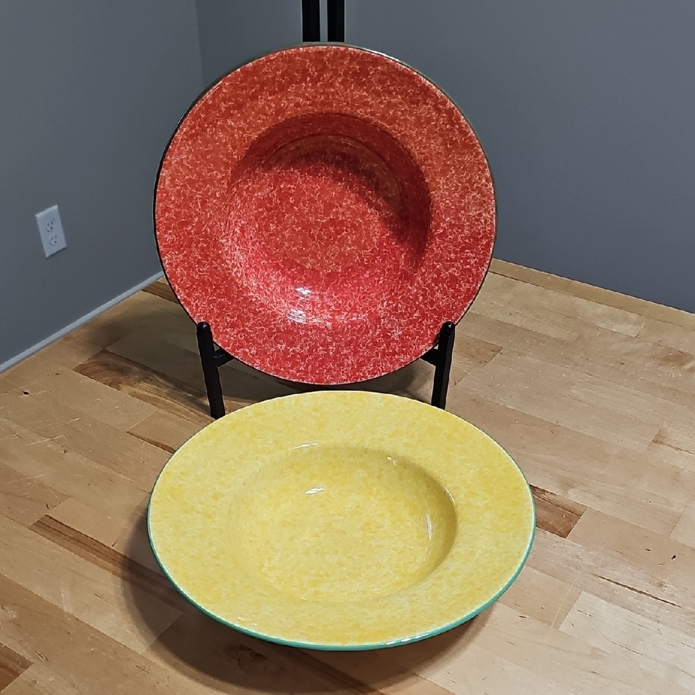 🥗 Set of 2 Large 11" Pasta Bowls Yellow & Red